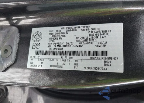 2019 Lincoln Mkc Reserve z USA, uszkodzony, nr VIN 5LMCJ3D9XKUL22461